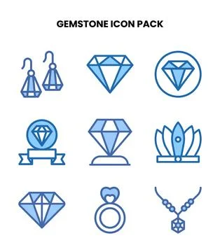 Gemstone Two Colour Set Icons Pack Stock Illustration
