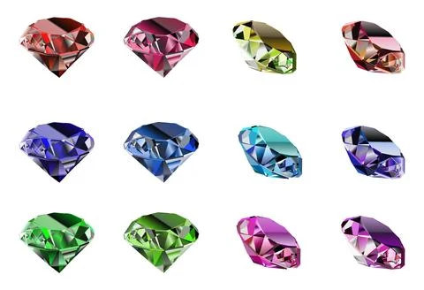 Gemstone vector icons in blue, sky, red, green and pink color. Set of 12 icon Stock Illustration