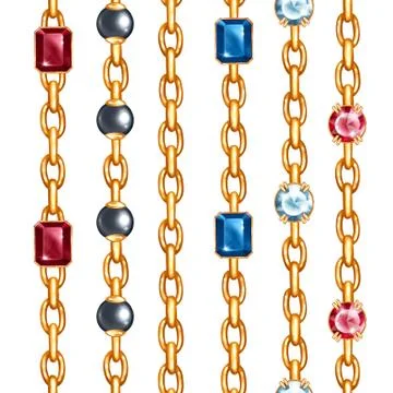 Gemstones and chains seamless patterns. Borders set Stock-Illustration