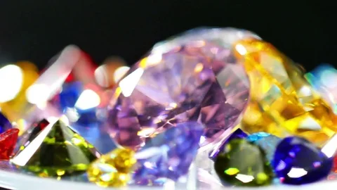 Gemstones on platform Stock Footage 82850017
