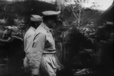 Gen. Douglas MacArthur visit troops and soldiers prepare for mass landing - 1940 스톡 동영상 103684466