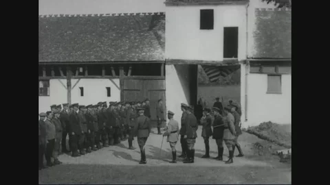 Gen. Pershing and official inspect soldiers at Norton-Harjes camp - 1917- 1918 Stock Footage 86444856