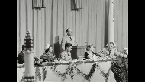 Gen Thomas S. Power Comdr SAC speak good about Gen Hoyt S. Vandenberg - 1958 Stock Footage 101167907