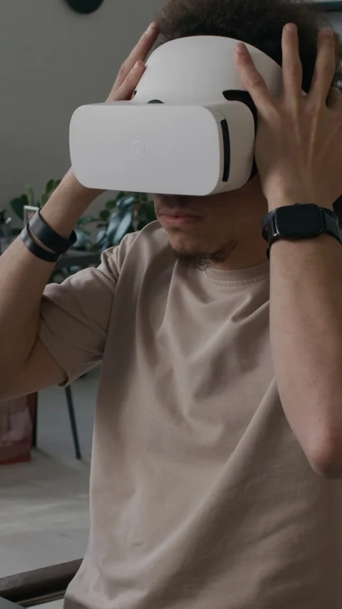 Gen Z Male Computer Programmer Putting on VR Glasses Developing Application Stock Footage 299208850