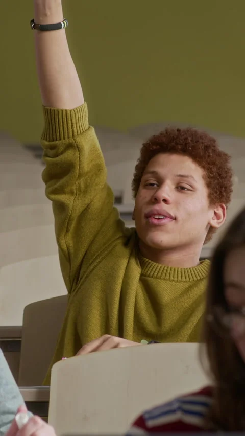 Gen Z Student Asking Question during Lecture with Peers Stock Footage 311918684