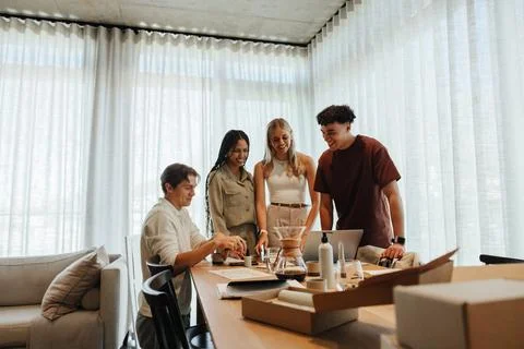 Gen Z team developing eco-friendly skincare products for an ecommerce startup Stock Photos