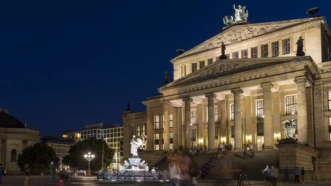 Gendarmenmarkt square Berlin, night time lapse Stock Footage 96010318