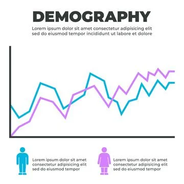 Gender-Based Demographic Line Graph Representation Stock Illustration