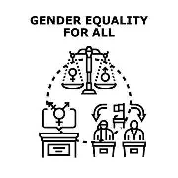 Gender equality concept with balanced scales and diverse people Stock Illustration