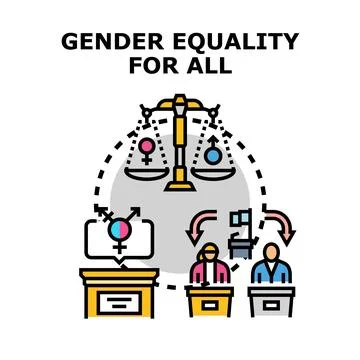 Gender equality concept with balanced scales and diverse people Stockillustratie