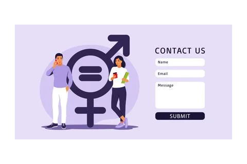 Gender equality concept. Contact us form for web. Men and women character on  Stock Illustration