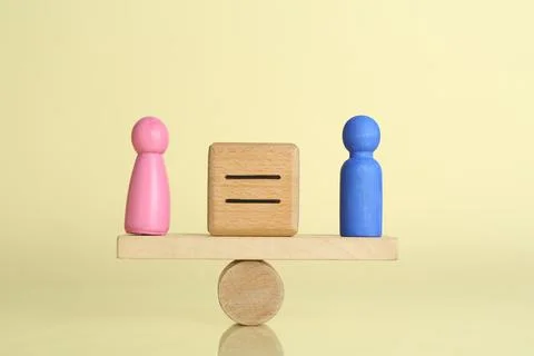 Gender equality concept. Cube with equals sign between male and female figu.. 写真素材