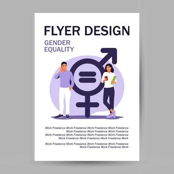 Gender equality concept. Flyer design. Men and women character on the scales  Stock Illustration