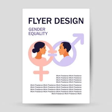Gender equality concept. Flyer design. Men and women character on the scales  Stock Illustration