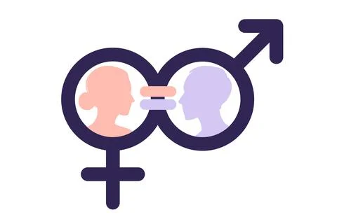 Gender equality concept. Men and women character on the scales for gender equ Stock Illustration
