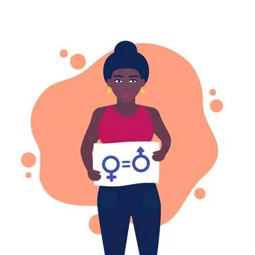Gender equality, equal rights activist with banner Stock Illustration