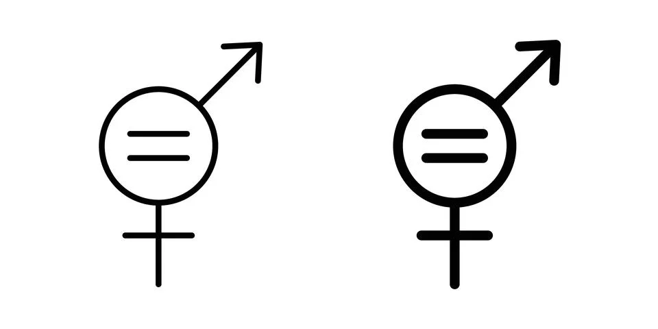 Gender equality icon solid, line, and editable vector set. Stock Illustration
