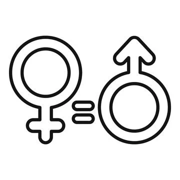 Gender equality is symbolized by male and female symbols joined by equals sig Stock Illustration