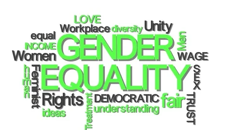 Gender equality typography word cloud with relevant buzzwords  green Stock Footage 87192522