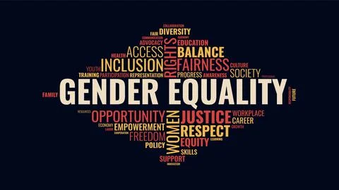 Gender Equality Word Cloud Graphic on Dark Background 库存插图