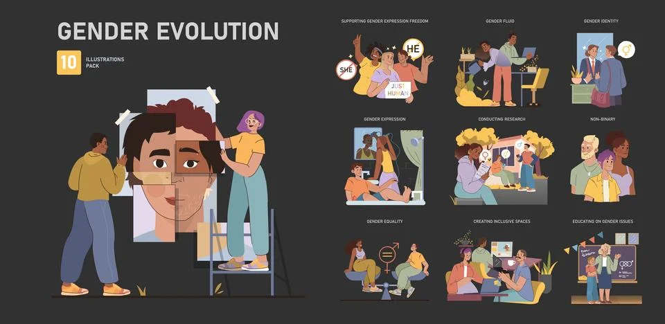Gender Evolution set. 스톡 일러스트