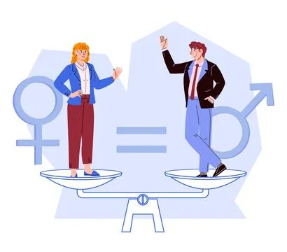 Gender gap and equality, equal income and career opportunities for men and .. Illustrazione stock