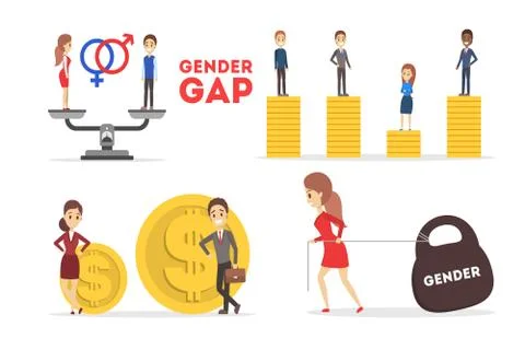 Gender gap web banner concept set. Idea of different salary Stock Illustration