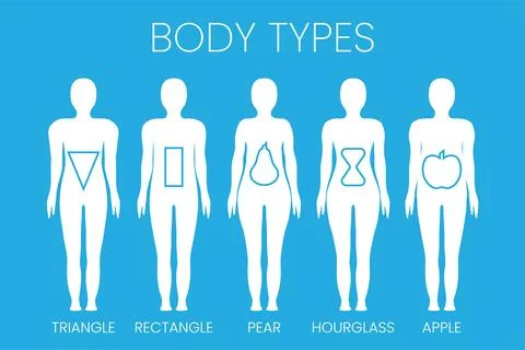 Gender Neutral Body Shape Types  Triangle, Rectangle, Apple, Pear and Hourg.. Illustrazione stock