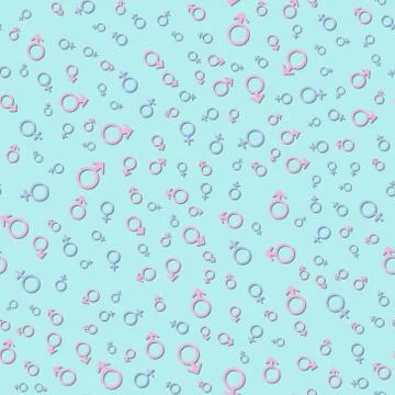 Gender seamless pattern in turquoise colors. vector illustration male female Stock Illustration