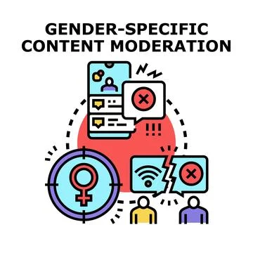 Gender specific content moderation blocking online harassment Stock Illustration