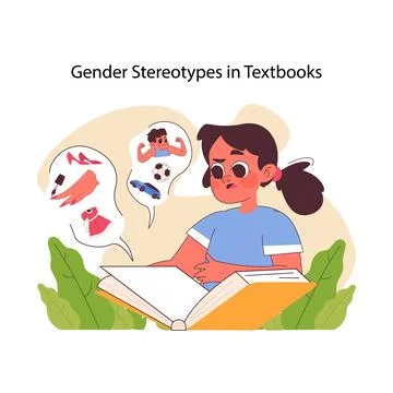 Gender stereotypes in textbooks concept. Flat vector illustration Stock Illustration