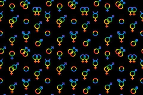 Gender symbol seamless pattern on black background Stock Illustration