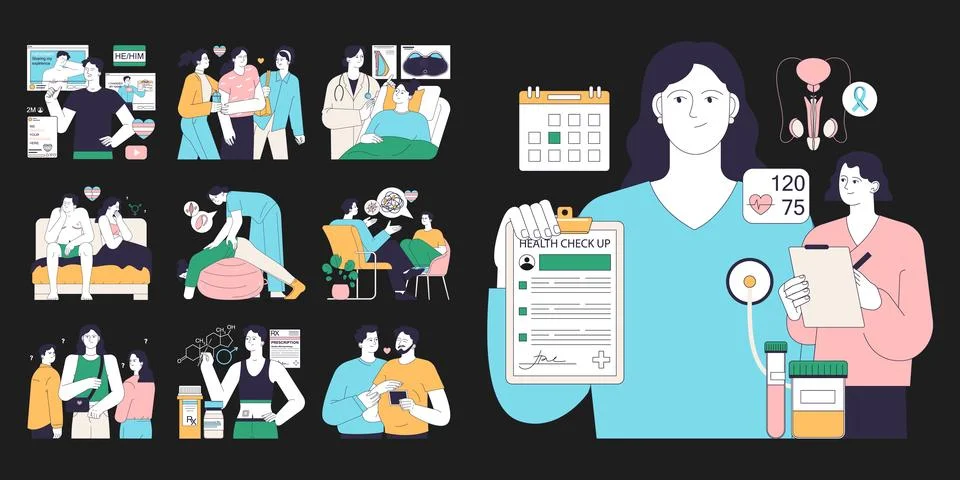 Gender transition consequences set. Gender-affirming therapy, positive Illustrazione stock