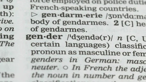 Gender, word pointed in dictionary, men and women relations, sexism prevention 스톡 동영상 107408440
