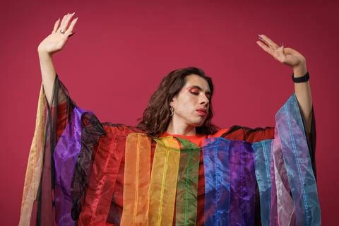 Genderless person posing in support of Pride Month Stock Photos