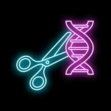Gene editing dna concept with cutting scissors neon illustration Stock Illustration