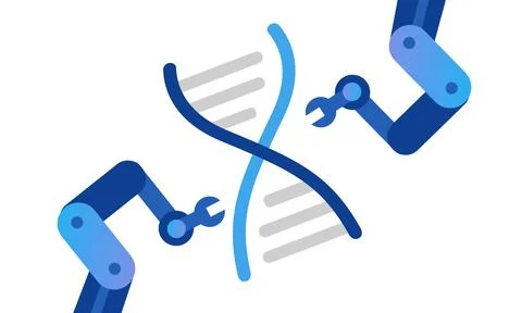 Gene editing modification of DNA genome CRISPR robot arm precision technology Stock Illustration