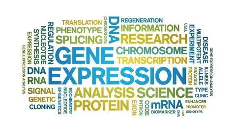 Gene Expression animated word cloud,animation kinetic typography seamless loop. Stock Footage 293751254