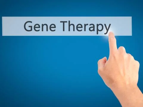 Gene Therapy - Hand pressing a button on blurred background concept on visual Foto stock