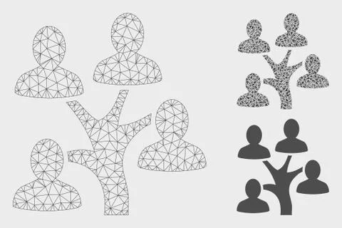 Genealogy Tree Vector Mesh Carcass Model and Triangle Mosaic Icon Stock Illustration