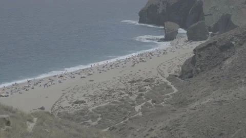 General aerial view of Playa de los Muertos, in Andalusia Stock Footage 185431453