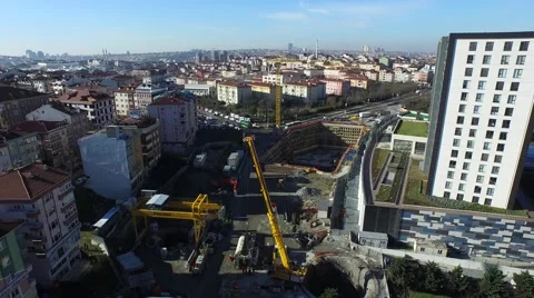General Aerial View of Subway Construction with Construction Machines Stock Footage