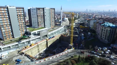 General Aerial View Of Subway Construction with a Crane Near to House Estate Stock Footage 60765805