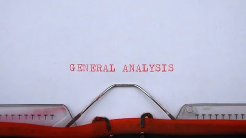 General analysis - phrase printed on an old typewriter in red letters, close up. 스톡 동영상 129535721