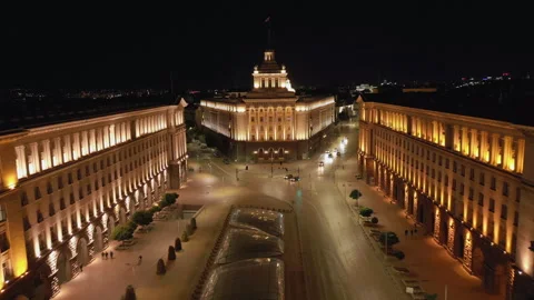 General Assembly Building Lit Up At Night In Central Sofia Bulgaria Video stock 292796667