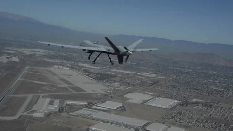 General Atomics MQ-9 Reaper flight over Southern California - 2017 Stock Footage 86798529