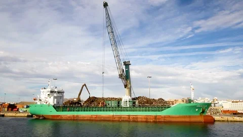 General cargo ship docked in port. Stock Footage 116688877