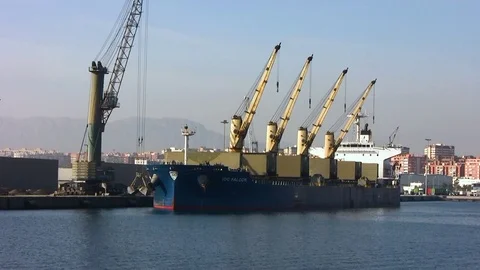 General cargo ship docked in port. Stock Footage 116688994