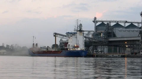 General Cargo Ship Loaded Unloaded in Harbor Docks Stock Footage 102937137
