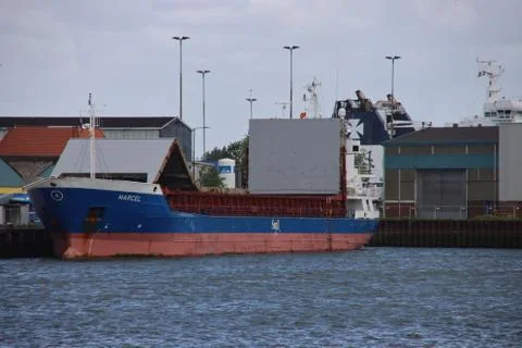 General Cargo Ship named Marcel ship in the queen wilhelminahaven port of Vla Stock Photos